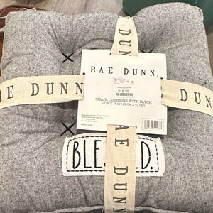 NWT Rae Dunn Gray Chair Cushions with “Blessed” Patch set of 4